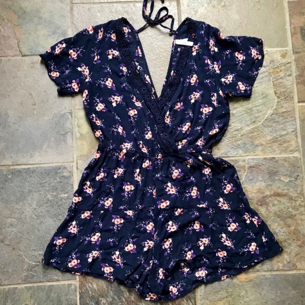 floral blue romper // small